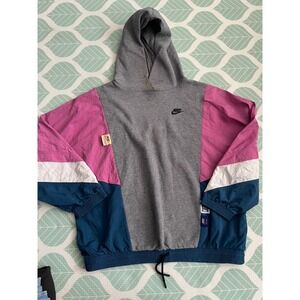 Nike Color Block Hoodie Pullover Sweatshirt Gray Pink Blue White Men's M